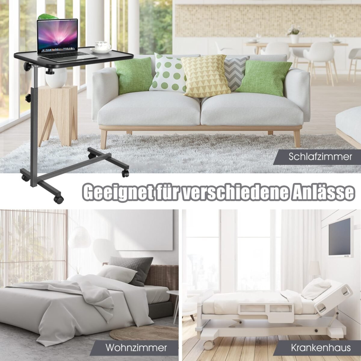 Reguliuojamo aukščio nešiojamojo kompiuterio staliukas su ratukais (Pilka)