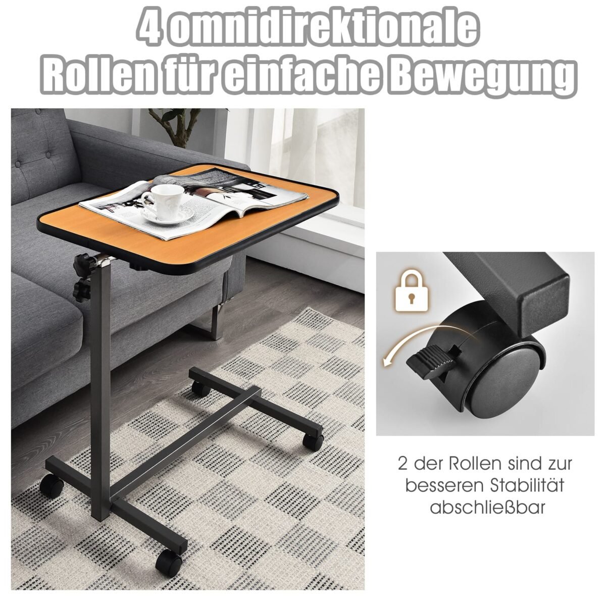 Reguliuojamo aukščio mobilus staliukas nešiojamam kompiuteriui (Natūrali)