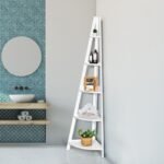 Kampinė kopėčių tipo lentyna su penkiomis lentynomis (Balta)