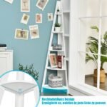 Kampinė kopėčių tipo lentyna su penkiomis lentynomis (Balta)