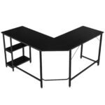 L formos kampinis rašomasis stalas su metaliniu rėmeliu (Juoda)