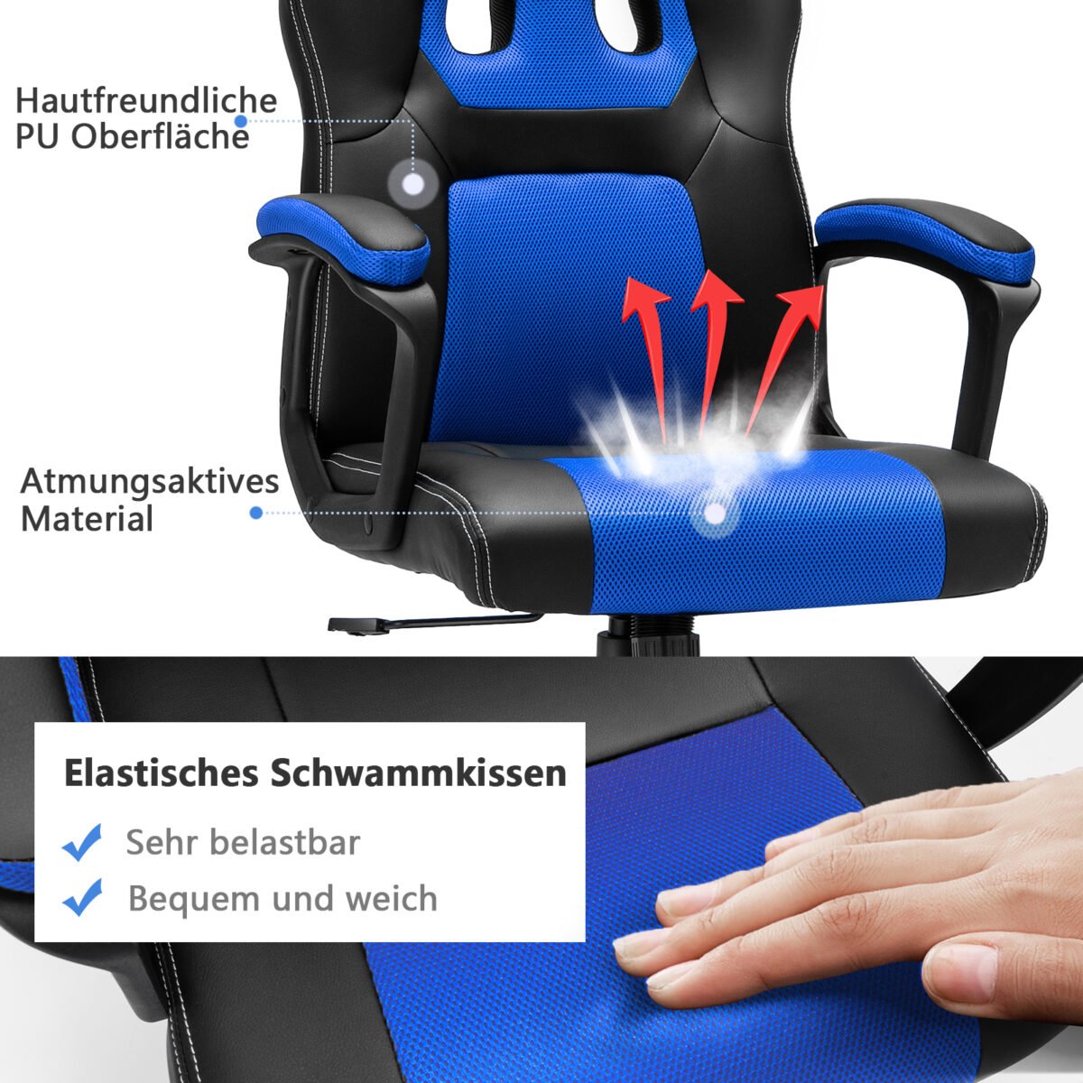 Ergonomiška kompiuterio kėdė su atlošu (Mėlyna)