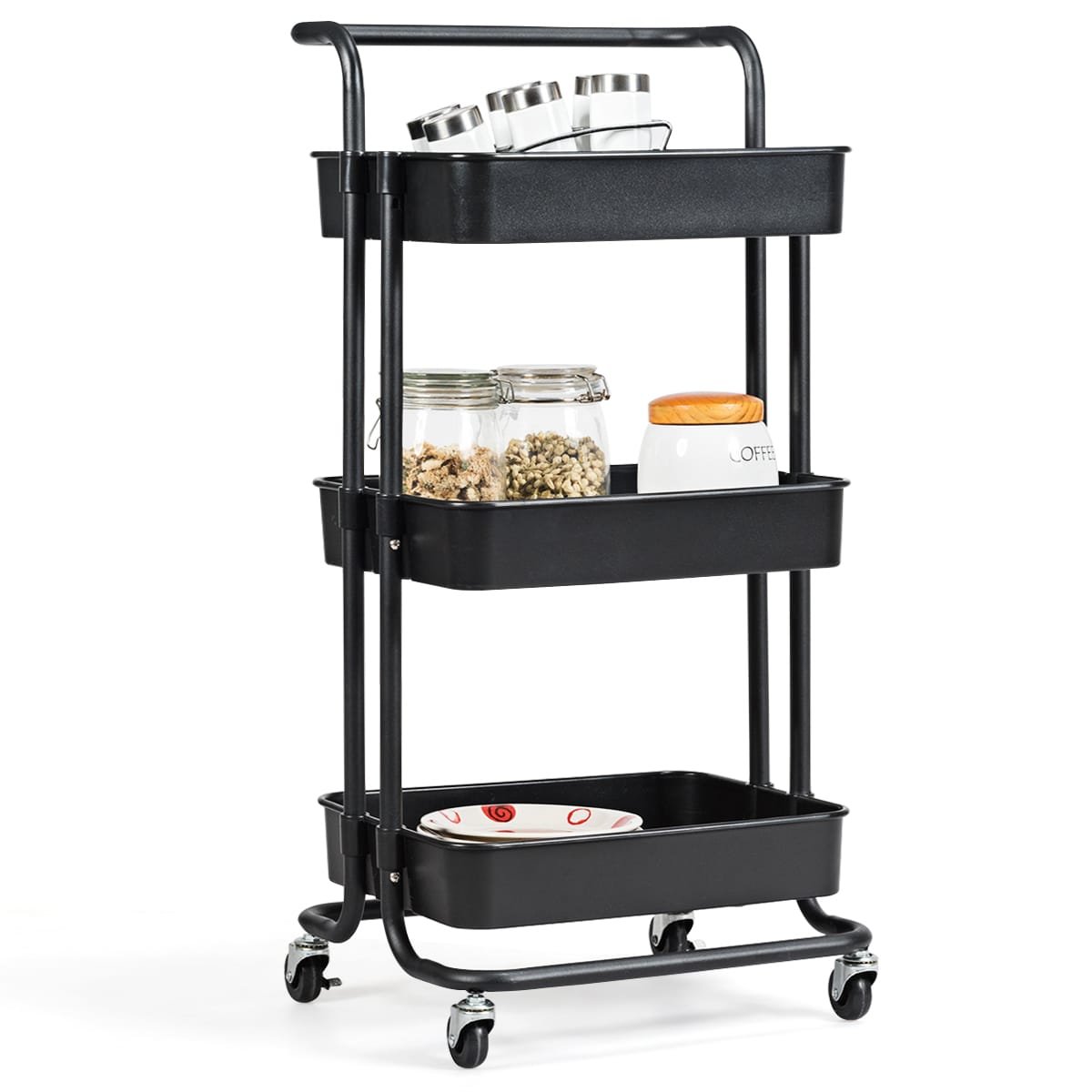 Daugiafunkcis trijų aukštų laikymo vežimėlis (Juoda)