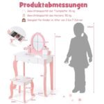 Vaikiškas kosmetinis staliukas su veidrodžiu ir taburete (Balta)