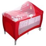 Daugiafunkcinė kelioninė lovelė-maniežas su supimo funkcija (Raudona)