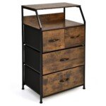 Kompaktiška spintelė su keturiais stalčiais ir metaliniu rėmu (Rustikalus rudas)