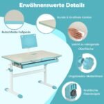 Reguliuojamo aukščio vaikiškas rašomasis stalas su pakreipiamu stalviršiu (Mėlyna)