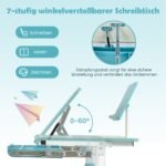 Reguliuojamo aukščio vaikiškas rašomasis stalas su pakreipiamu stalviršiu (Mėlyna)