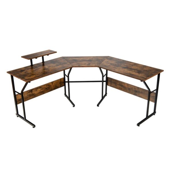 L formos kampinis rašomasis stalas su monitoriaus laikikliu (Ruda)