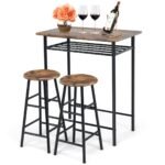 3 dalių virtuvės baldų komplektas su stalu ir dviem taburetėm (Kavos)