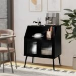 Virtuvės indauja su stiklinėmis durelėmis ir atvira niša 80 x 40 x 101 cm (Juoda)