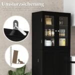 Virtuvės spintelė su stiklinėmis durimis ir lentynomis (Juoda)