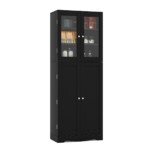 Virtuvės spintelė su stiklinėmis durimis ir lentynomis (Juoda)