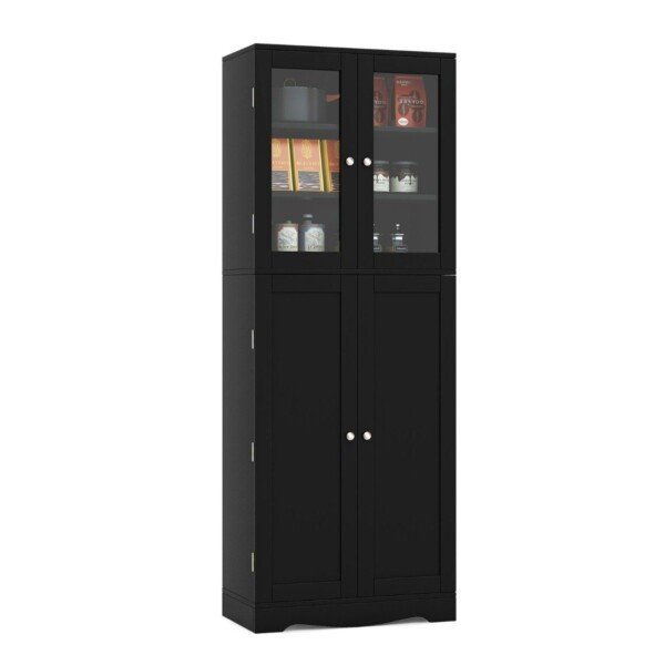 Virtuvės spintelė su stiklinėmis durimis ir lentynomis (Juoda)