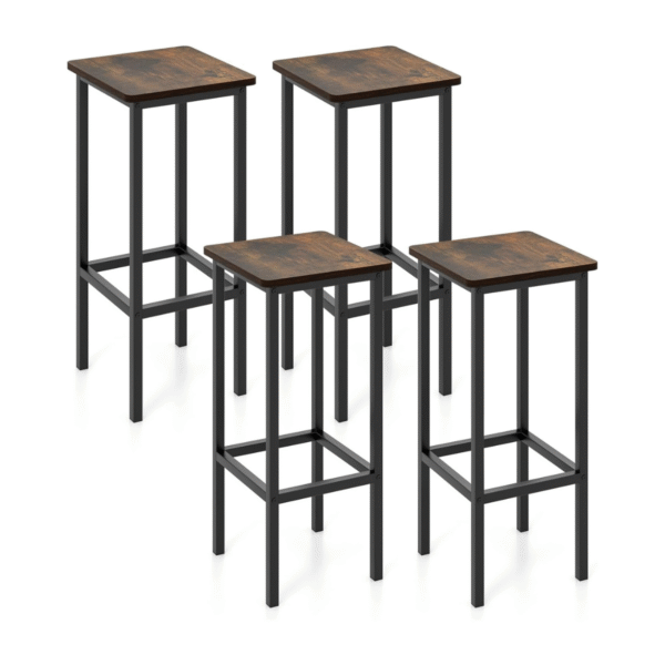 Baro kėdžių komplektas su metaliniu rėmu ir kojų atrama (Rustikali ruda)