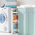 Virtuvės vežimėlis su trimis lentynomis ir rankena (Balta)