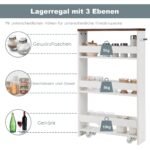 Virtuvės vežimėlis su trimis lentynomis ir rankena (Balta)