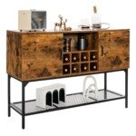 Virtuvės komoda su vyno laikikliu ir durelėmis (Rustikaliai ruda)