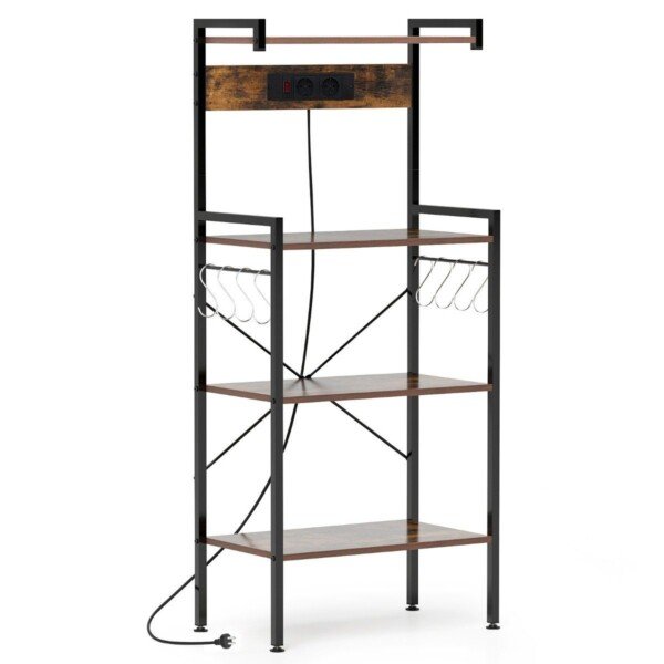 Virtuvės stovas su integruota elektros lizdine ir S formos kabliu (Ruda)