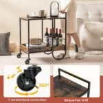 Mobilus serviravimo vežimėlis su ratukais ir vyno laikikliu (Rustikali ruda)