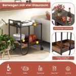 Mobilus serviravimo vežimėlis su ratukais ir vyno laikikliu (Rustikali ruda)