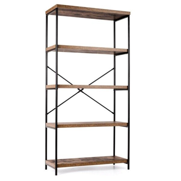 5 lygių knygų lentyna su metaliniu rėmu ir industrialiu dizainu (Ruda)