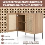 Virtuvės spintelė su ratano durimis ir reguliuojamomis lentynomis (Natūrali)