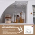Moderni virtuvės spintelė su stiklinėmis durelėmis ir atviromis lentynomis (Balta)