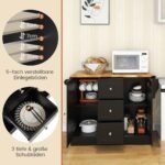 Kavos staliukas su ratukais ir gummed medžio stalviršiu (Juoda)