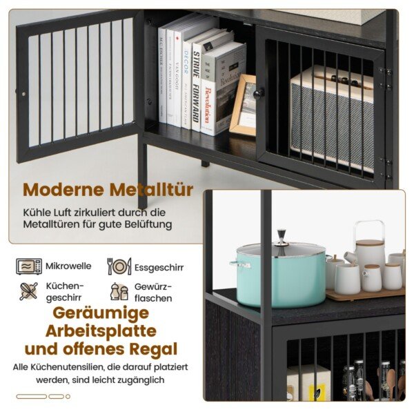 Virtuvės spintelė su dviem durimis ir atviromis lentynomis (Juoda)