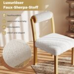 Medinių valgomojo kėdžių komplektas su dirbtinio šerpa gobelenu ir cilindro formos atlošu (Balta)