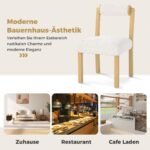 Medinių valgomojo kėdžių komplektas su dirbtinio šerpa gobelenu ir cilindro formos atlošu (Balta)