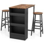 Baro stalas su 2 taburetėmis ir laikymo lentynomis 91 5 cm (Rudi (Rustic Brown))