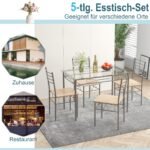 Valgomojo komplektas su 4 kėdėmis ir stikliniu stalviršiu (Natūrali)