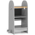 Vaikiškas mokomasis bokštelis su reguliuojamu aukščiu ir dvipuse lenta (Pilka)