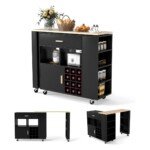 Virtuvės vežimėlis su reguliuojama lentyna ir stalčiais (Juoda)