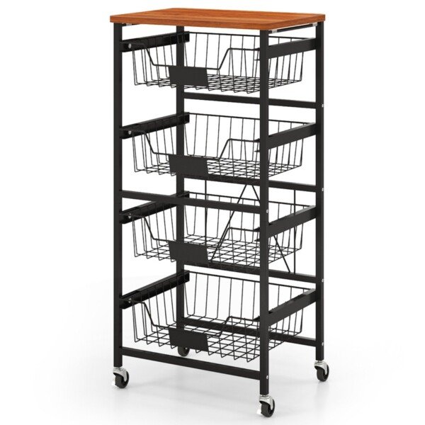 Daugiafunkcis virtuvės vežimėlis su keturiais ištraukiamais krepšiais (Juoda)