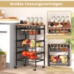 Daugiafunkcis keturių aukštų vežimėlis su ratukais ir ištraukiamais krepšiais (Juoda)