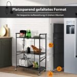 Sulankstomas trijų pakopų metalinis lentynų vežimėlis (Juoda)
