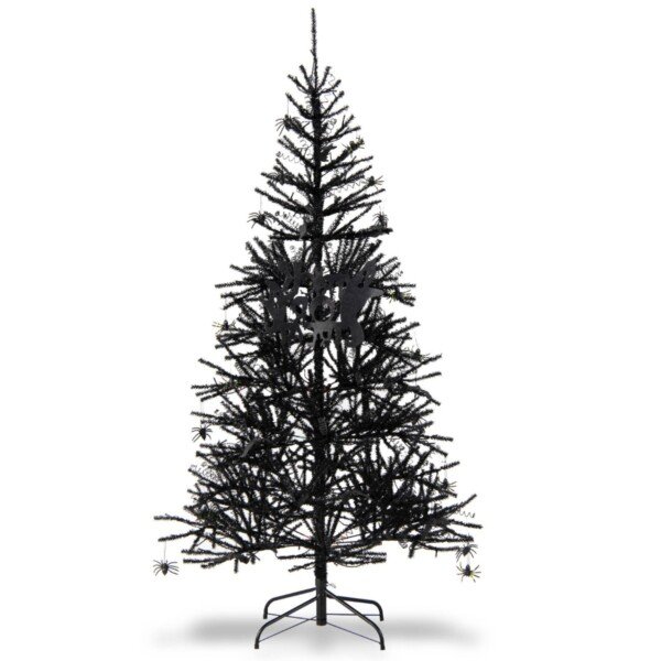 183 cm dirbtinis Helovino medis su LED apšvietimu ir puošmenomis (Juoda)