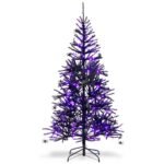 183 cm dirbtinis Helovino medis su LED apšvietimu ir puošmenomis (Juoda)