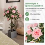 Dirbtinis rožių medis su 21 žiedu ir natūraliu kamienu 93 cm aukščio (Rožinė)