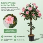 Dirbtinis rožių medis su 21 žiedu ir natūraliu kamienu 93 cm aukščio (Rožinė)