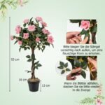 Dirbtinis rožių medis su 21 žiedu ir natūraliu kamienu 93 cm aukščio (Rožinė)