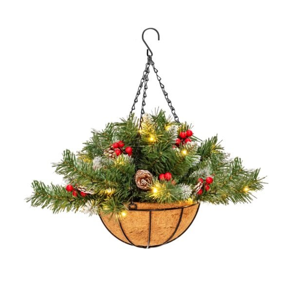 Kalėdinis kabinamas krepšys su šakomis ir LED švieselėmis (Žalia)