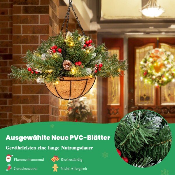 Kalėdinis kabinamas krepšys su šakomis ir LED švieselėmis (Žalia)