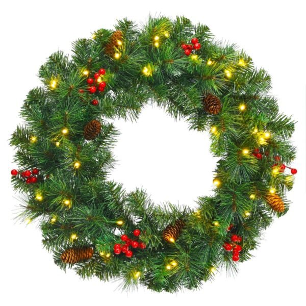 Kalėdinis LED dirbtinis vainikas 60 cm (Žalia)