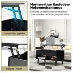 Reguliuojamo aukščio kavos staliukas su pakeliama plokšte ir dviem atviromis lentynėlėmis (Juoda)