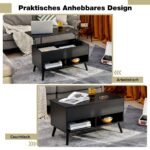 Reguliuojamo aukščio kavos staliukas su pakeliama plokšte ir dviem atviromis lentynėlėmis (Juoda)