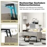 Reguliuojamo aukščio kavos staliukas su pakeliamu stalviršiu ir atviromis lentynomis (Pilka)